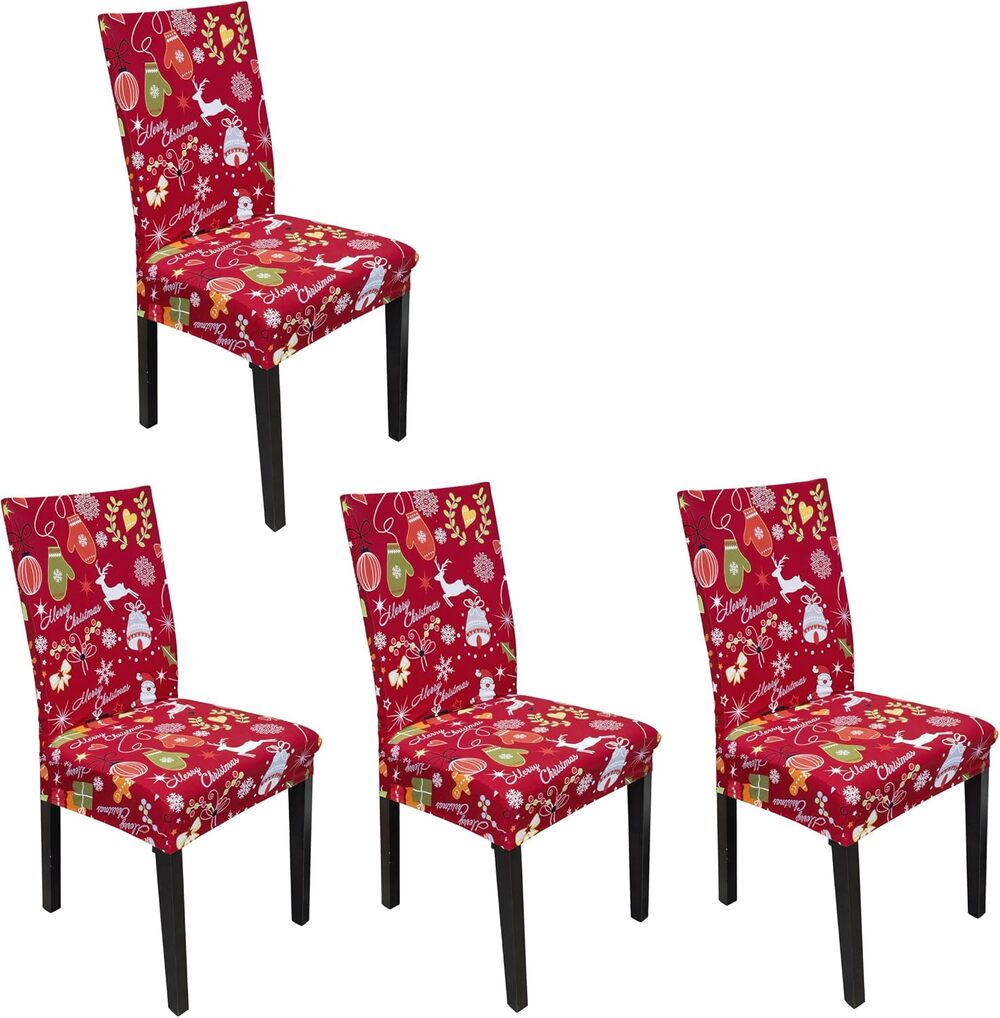 NWT 4 Piece Christmas Stretch Washable Dining Room Chair Cover